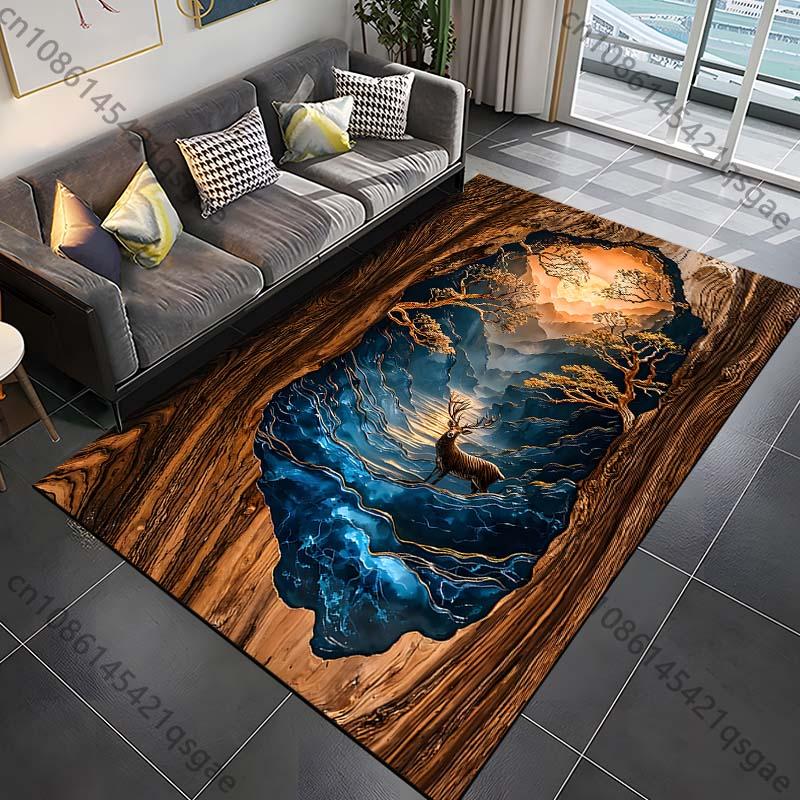 Multiple sizes Hollow tree stag blue river moonlight Print Carpet for Living Room Bedroom Sofa Home Decor Non-slip Mat Gift