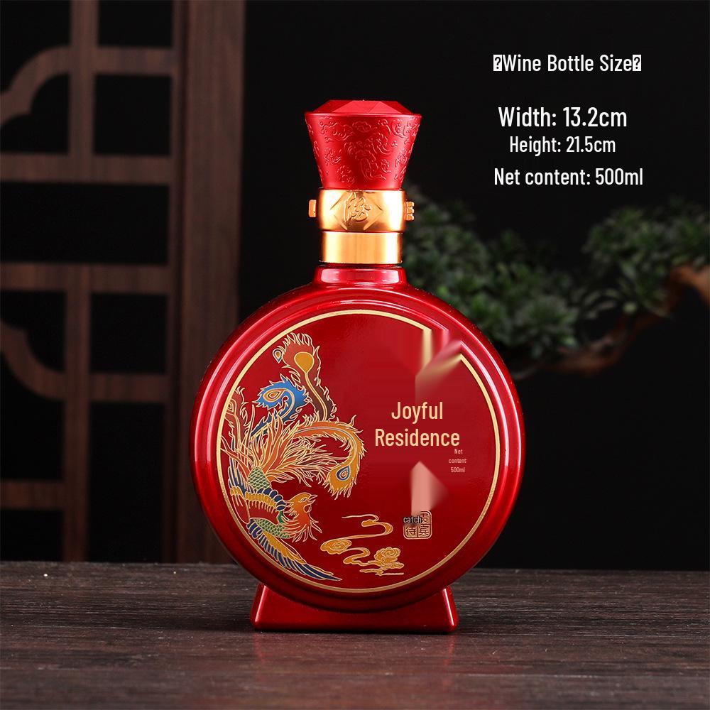 Wedding Banquet Baijiu Bottle with Cap - 500ml Sealed Homebrewed Grain Wine Bottle.