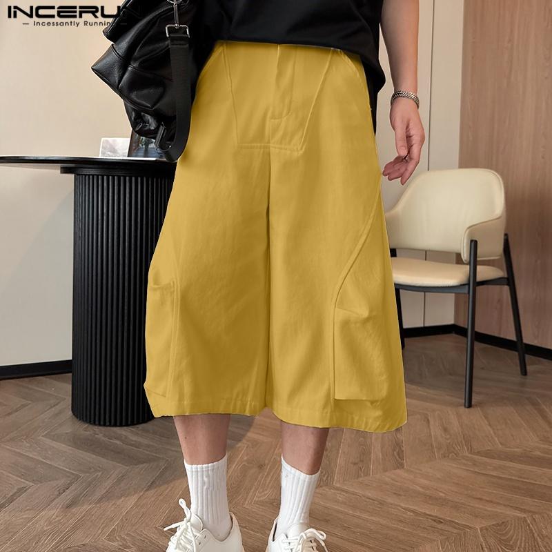 INCERUN Мужские брюки-капри на молнии с карманами на талии, повседневные свободные укороченные