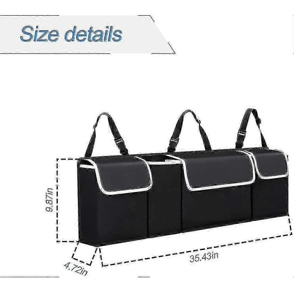 Car Trunk Organizer, Back Seat Hanging, Waterproof Foldable, 4 Pockets, for SUV/Truck/MPV