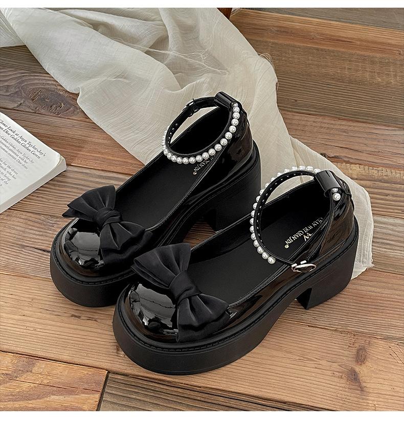 French Retro Round Head Thick Heel Platform Small Leather Shoes Women's 2025 New Spring and Autumn with Skirt Versatile Mary Jane Single Shoes