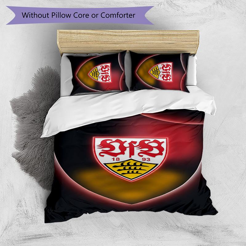 VfB Stuttgart Football Printed 3 Pieces Bedding Set, Comfortable Skin Friendly Bedroom Duvet Cover Set