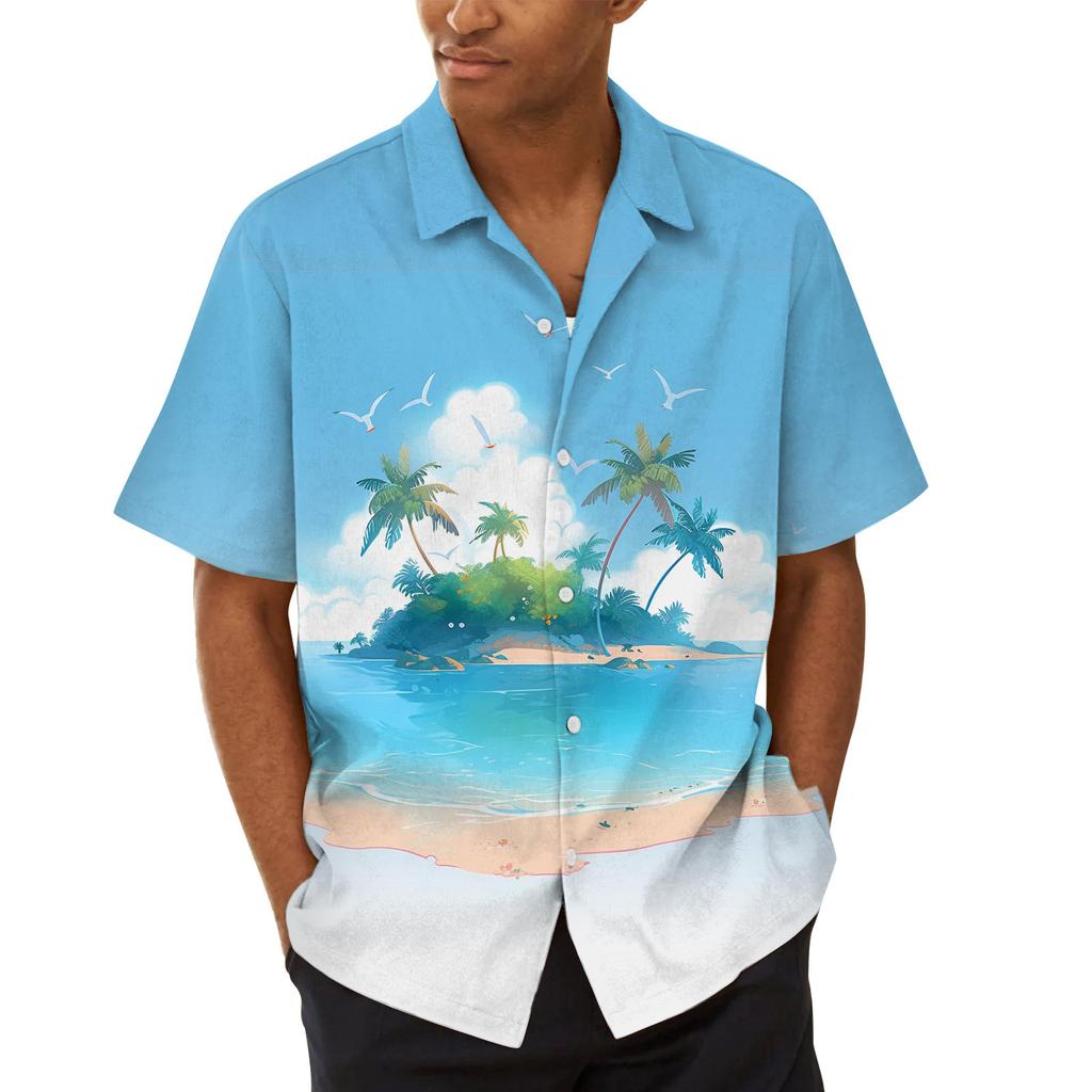 Гавайская рубашка для мужчин, мужские винтажные рубашки для боулинга на пуговицах, летняя пляжная рубашка с коротким рукавом