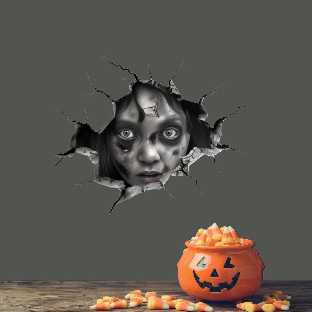 PVC Broken Design Wall Decal Realistic Door Sticker Halloween Ghost Wall Sticker Prank