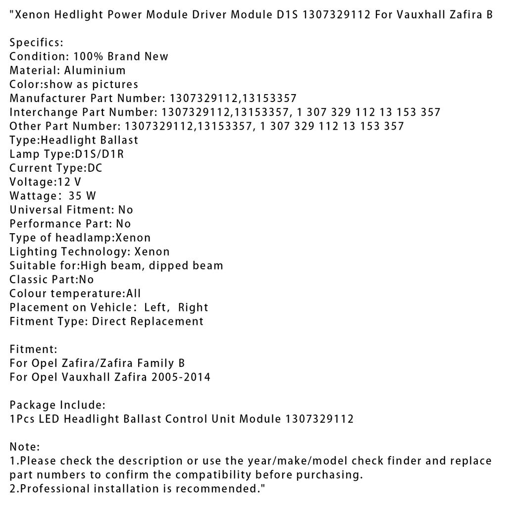 Ксеноновый модуль управления фарой D1S 1307329112 для Vauxhall Zafira B