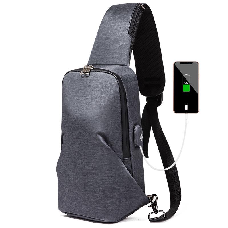 New Men's Trendy Cool Chest Bag Shoulder Messenger Bag USB Charging Men's Bag Youth Sports Small Backpack