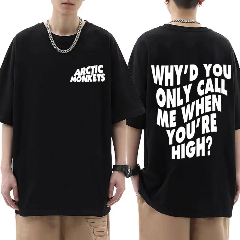 Летняя мужская футболка Arctic Monkeys Inspired Album List Doodle Print Vintage Women Hip Hop Punk Short Sleeve T Shirts Streetwear