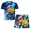 Милый детский комплект футболок с покемонами, аниме-мультфильм Пикачу, топ и шорты, два предмета, летняя повседневная одежда, подарок, милый детский комплект футболок с Пикачу