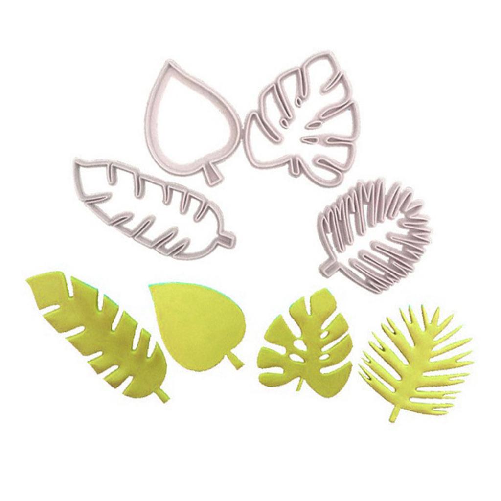 4Pcs Tropical Leaves Cookie Cutter Set Palm Leaves Fondant Cutters Mold for Luau Cake Decorating