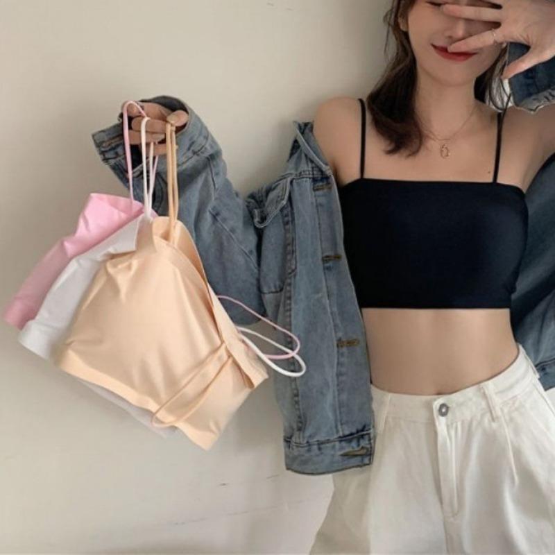 Укороченный топ, женский летний топ на бретельках, сексуальный бюстгальтер, бесшовный ледяной шелк, сексуальные топы без рукавов, черно-белые майки с открытой спиной, камзол