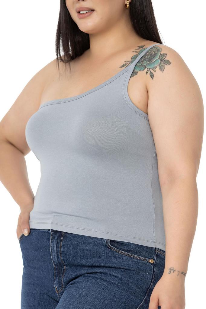 Женский стиль Боди большого размера Плюс размер на одно плечо Вискозное боди черного цвета с низким вырезом