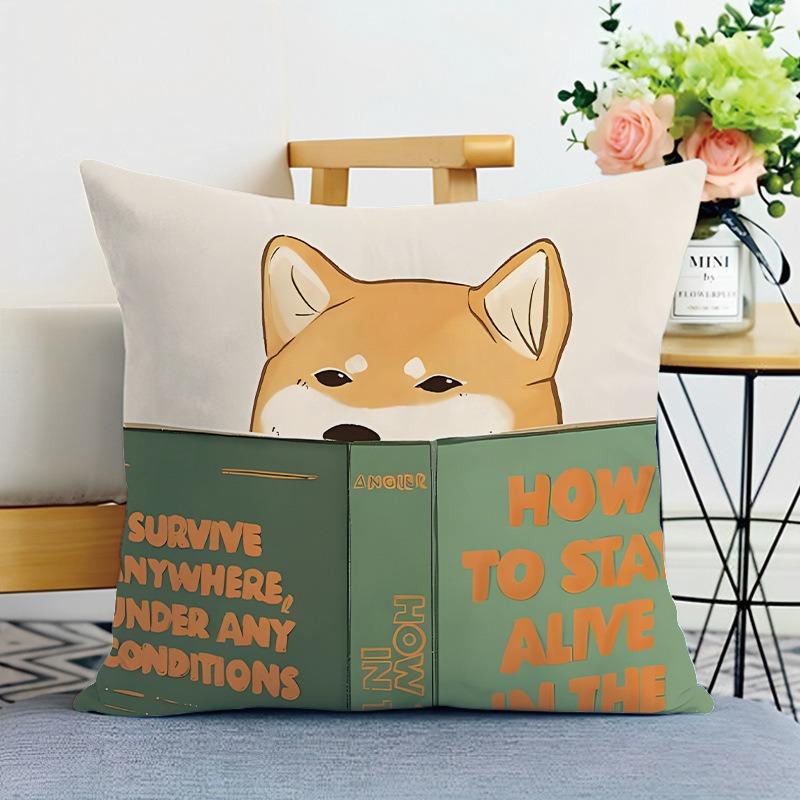 Cartoon Shiba Inu Print Decorative Pillowcase Bedroom Living Room Square Cushion Pillowcase