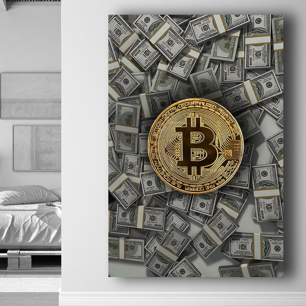 Абстрактная биткойн-стрит граффити холст картина красочный неоновый эффект биткойн-плакат с принтом вдохновляющий настенный художественный декор комнаты