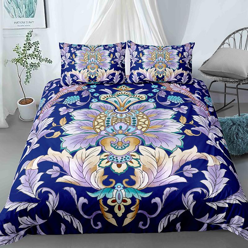 Floral Pattern Printed Polyester Duvet Cover Set Flowers Quilt Cover Double Full Queen King Size Bedding Set with Pillowcase