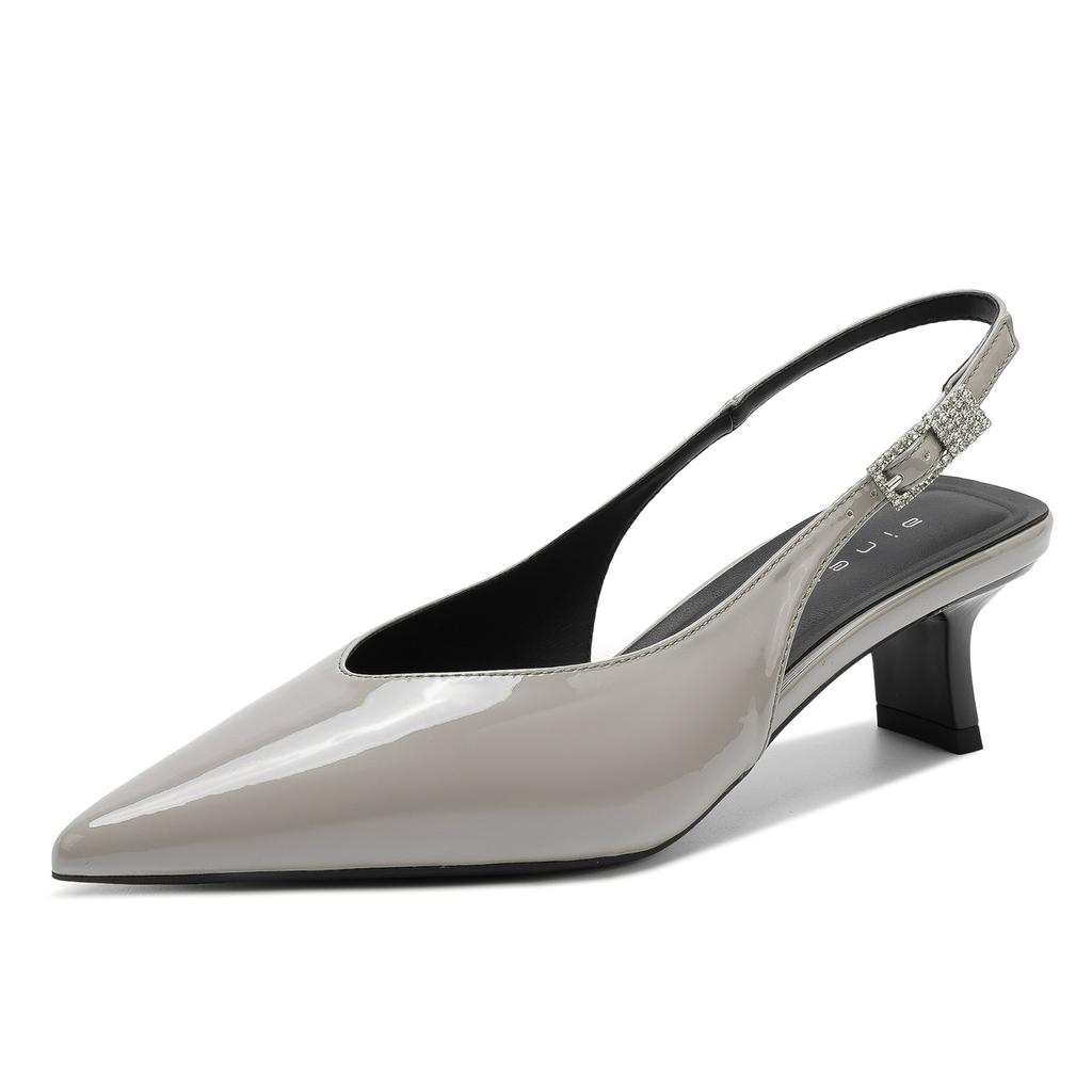 59009 High Heels Women's Thick Heel 2025 New Pointed Empty Sandals Simple Commuting Shallow Mouth Single Shoes