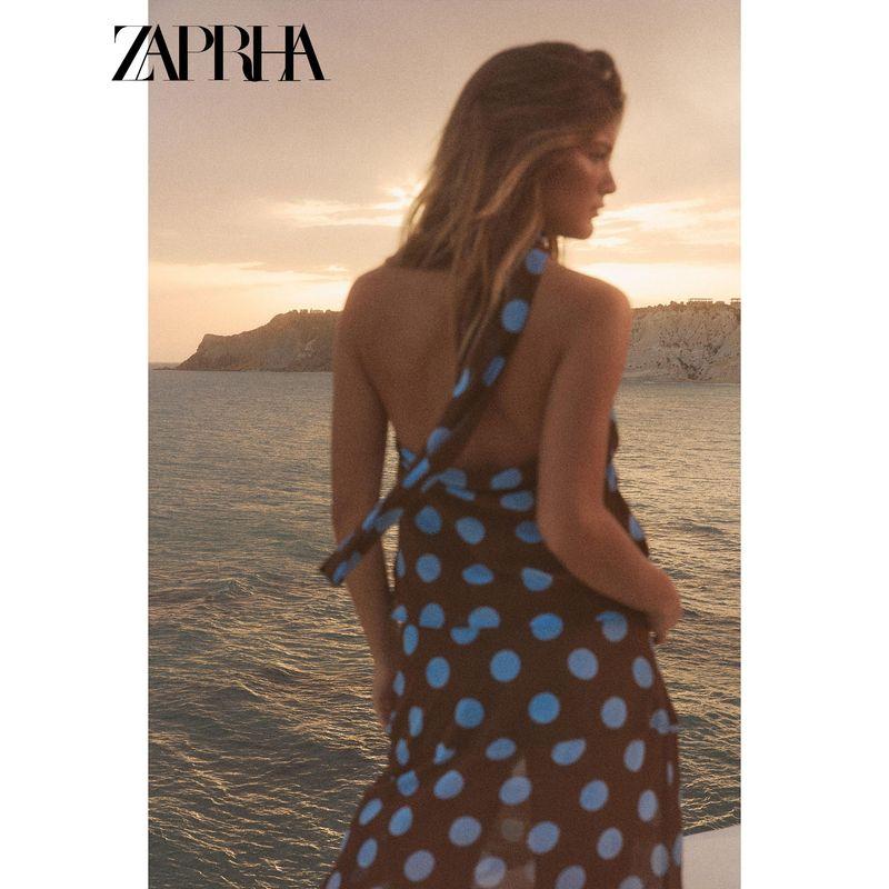 Zaprha 2025 Новый Сексуальный Пляжный Стиль Тонкий Шарф Лента Горошек Подвеска на Шею Топ Женский 3756352