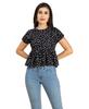 Women  S Styled Back Peplum Top, Printed Round Neck Vacation Crop Top
