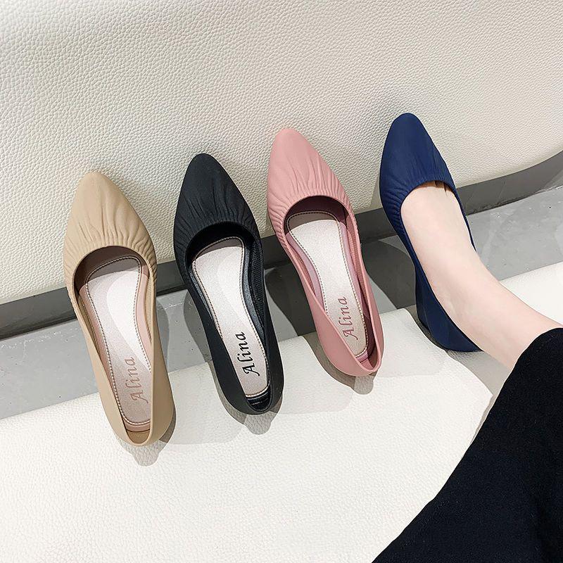 Весенние корейские босоножки с острым носком и матовой поверхностью, одинарные туфли с покатым каблуком, средний каблук, универсальные и модные нескользящие туфли