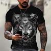 Summer Wolf T-shirt For Men Fierce Animal Lion Tiger 3d Printed Short-sleeved Tops Tees Men's Clothing Oversized T-shirt