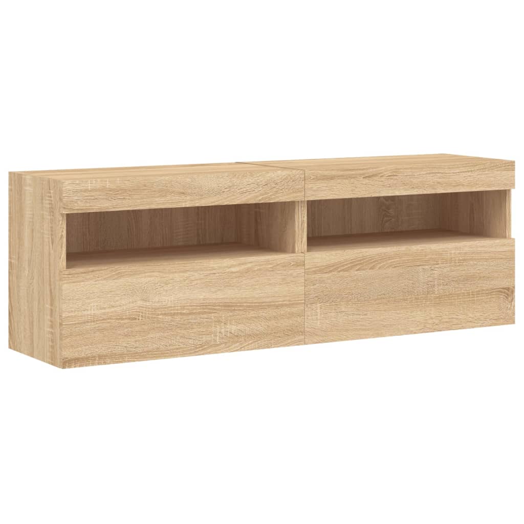 Vidaxl Ścienne Szafki Tv Z Led, 2 Szt., Dąb Sonoma, 60X30X40 Cm