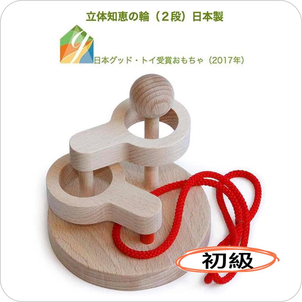 3D Puzzle Ring (2-Tier) - Japan Good Toy Award Winner, Made in Japan, Wooden Toy, Brain Teaser, Brain Training Game, Wooden Threading Puzzle, Brain