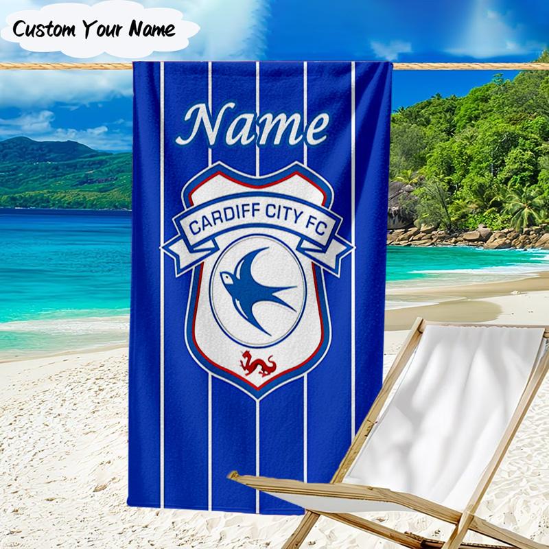 1PC Custom Name Beach Towel Cardiff FC Crest Beach Towel, Suitable for Camping, Travel, Beach Accessories, Super Absorbent, Family Gift