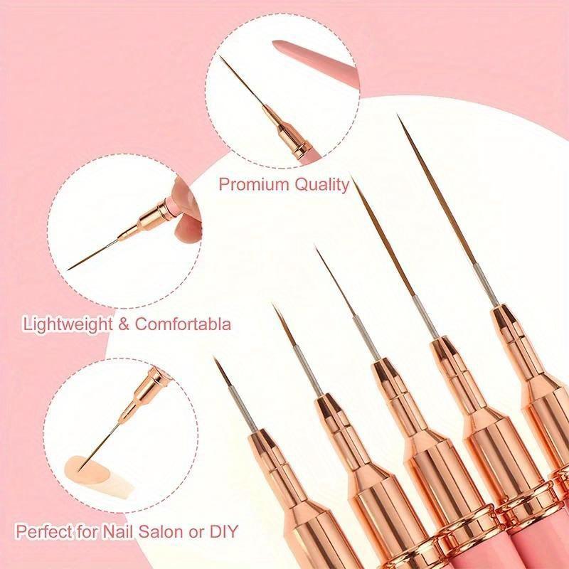 5Pcs French Stripe Nail Art Liner Brush Set Pink Tips Ultra-thin Line Drawing Pen Carved UV Gel Painting Brushes Manicure Tools