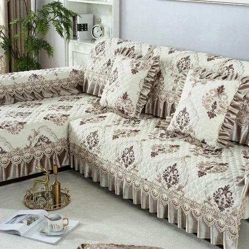 Универсальная большая юбка Four Seasons, чехол для дивана, европейский стиль, нескользящий коврик для дивана, роскошная кружевная подушка для гостиной, полотенце для дивана