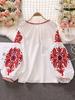 Sweet Style Women Pullover Shirts Embroidery Patchwork Bandage V-neck Lantern Sleeve Spring Summer 2024 New Blouse