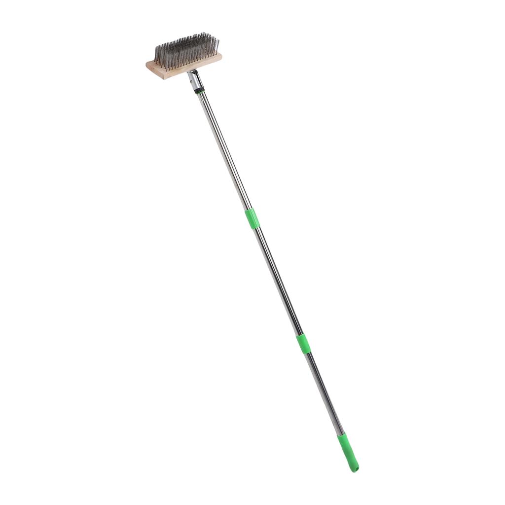 Stainless Steel Floor Scrubber Deck Wire Scratch Scrub Brush Moss Remover with 1.2m Long Handle for Outdoor Heavy Duty