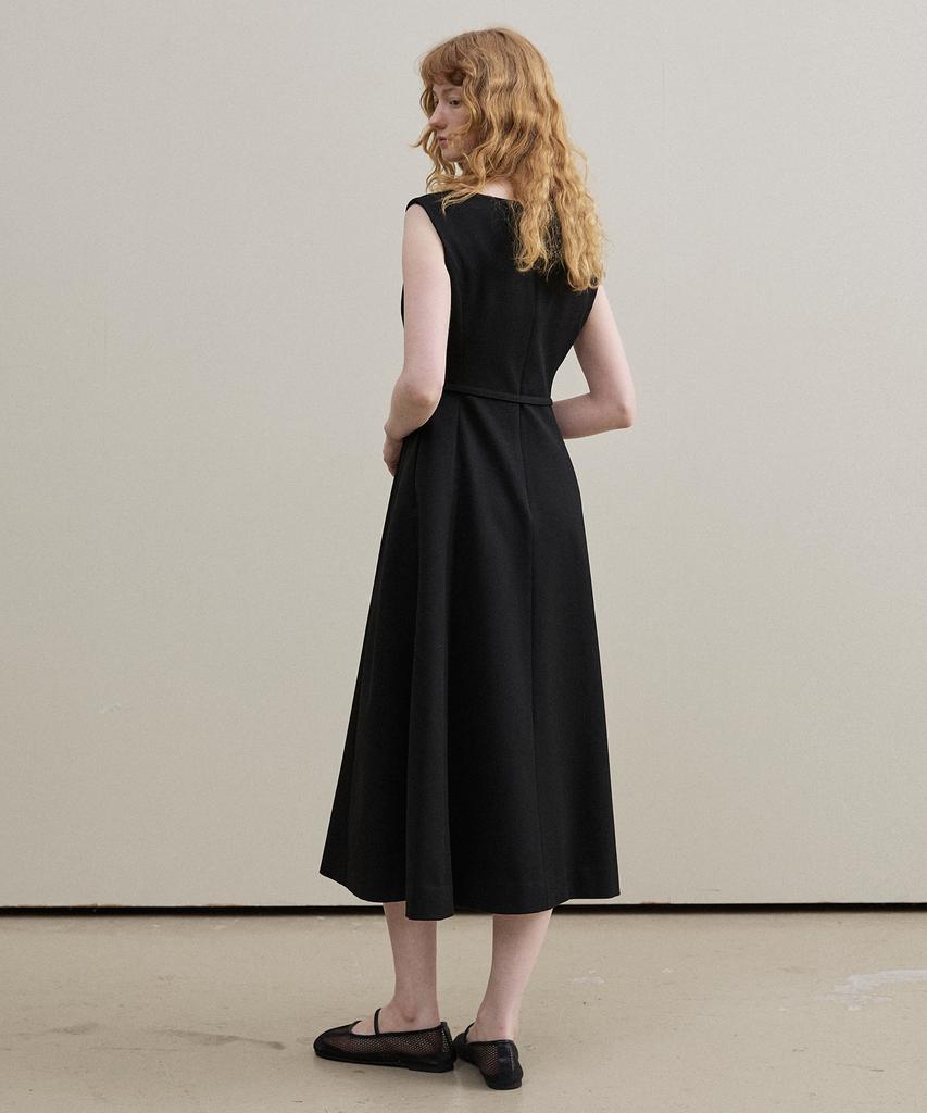 Artid Boat Neck Belted Dress_Black