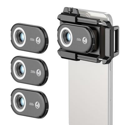 APEXEL APL-MS3IN1 Комплект линз для микроскопа для мобильного телефона 100X/150X/200X со светодиодной/УФ-лампой, встроенным CPL