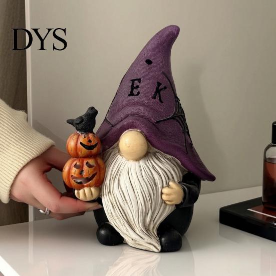 Unique Holiday Shelf Decor Halloween Gnome Statue, EEK BOO Resin Elf Dwarf Figurine with Pumpkin Creative Indoor Party Tabletop Crow Skull,