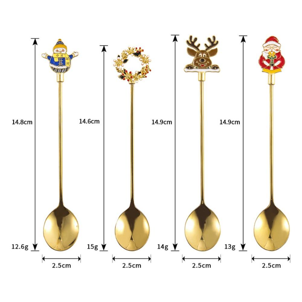 Plated Design Christmas Stirring Spoon 4PCS Set Holiday Tableware Set New Year Party