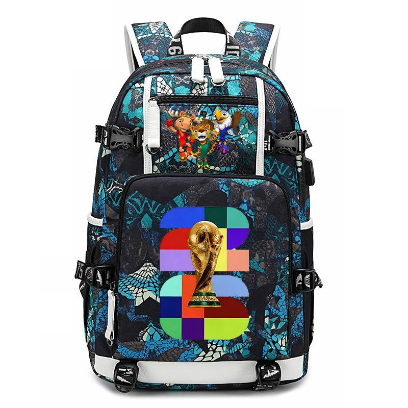 2026 World Cup Print Student Backpack Large Capacity Outdoor Travel Bag USB Charging Laptop Backpack Trendy