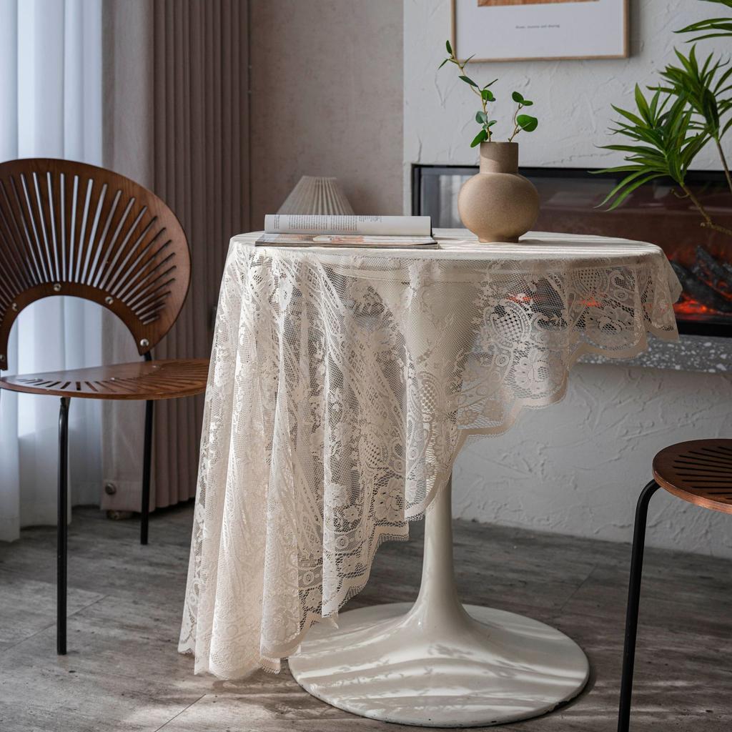 Cloth Daddy Ins Style Beige Lace Table Cloth Hollow Round Western Food Cafe Party Tablecloth Tablecloth