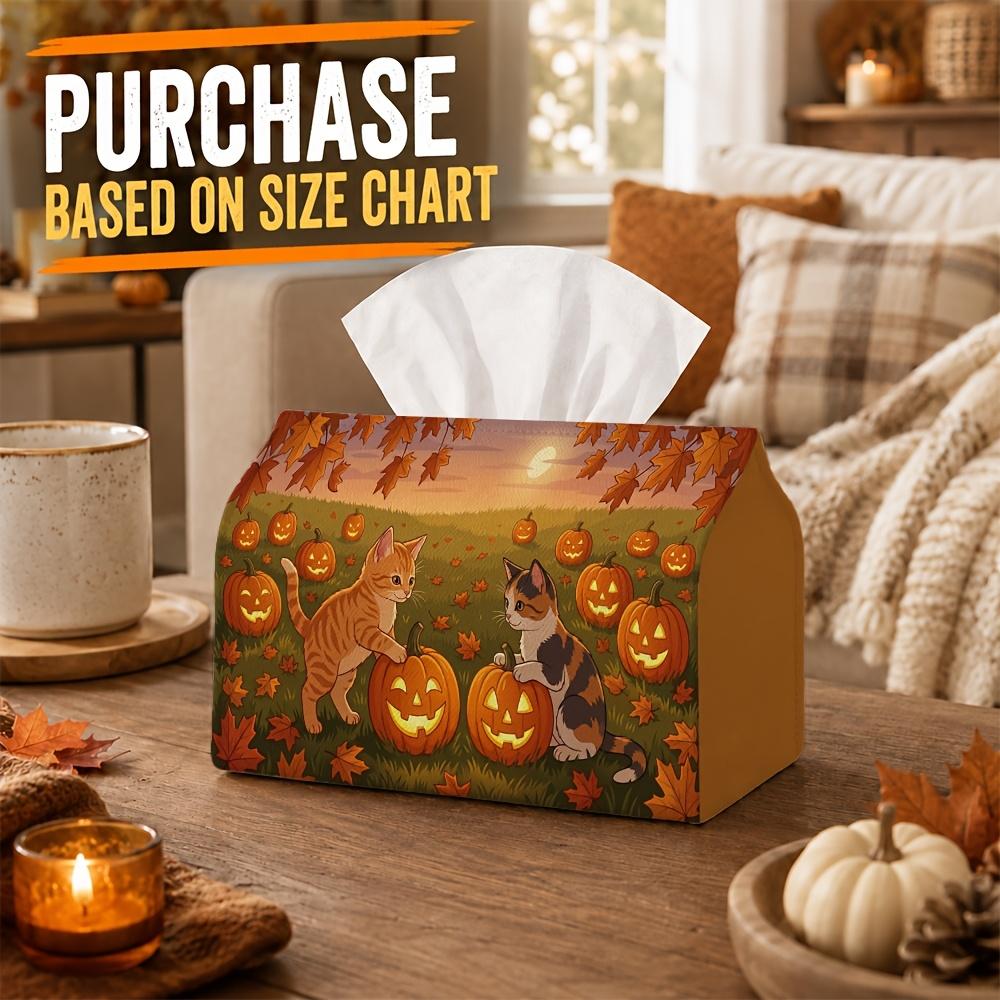 1pc Whimsical Farmhouse Tissue Box - Cat Pumpkin Field Napkin Storage Box, Suitable for Rolls/Facial Tissues/Single Sheets, Two Sizes Available for Au
