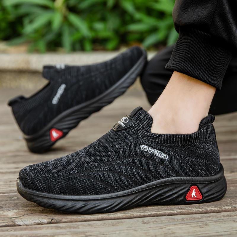Весенне-осенние новые мужские туфли на одной педали, кроссовки для папы, мужские повседневные спортивные туфли из летящей тканой сетки, обувь для ходьбы для мужчин среднего и пожилого возраста