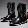 Men Cowboy Boots Embroidery Western Boots Pointed-toe Mid-calf Male Boots New Slip On Men Riding Boots