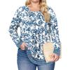 Women's Plus Size Fashion Printed Casual Pleated Round Neck Long Sleeve Top