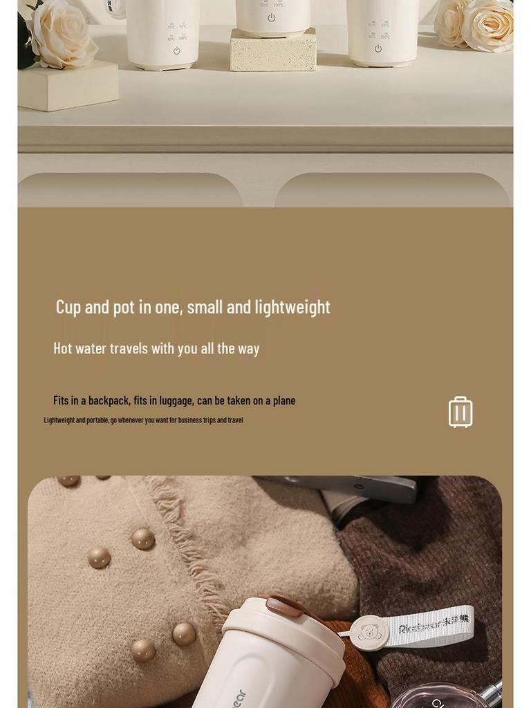 Портативный мини умный электрочайник и термокружка с USB-зарядкой для путешествий.