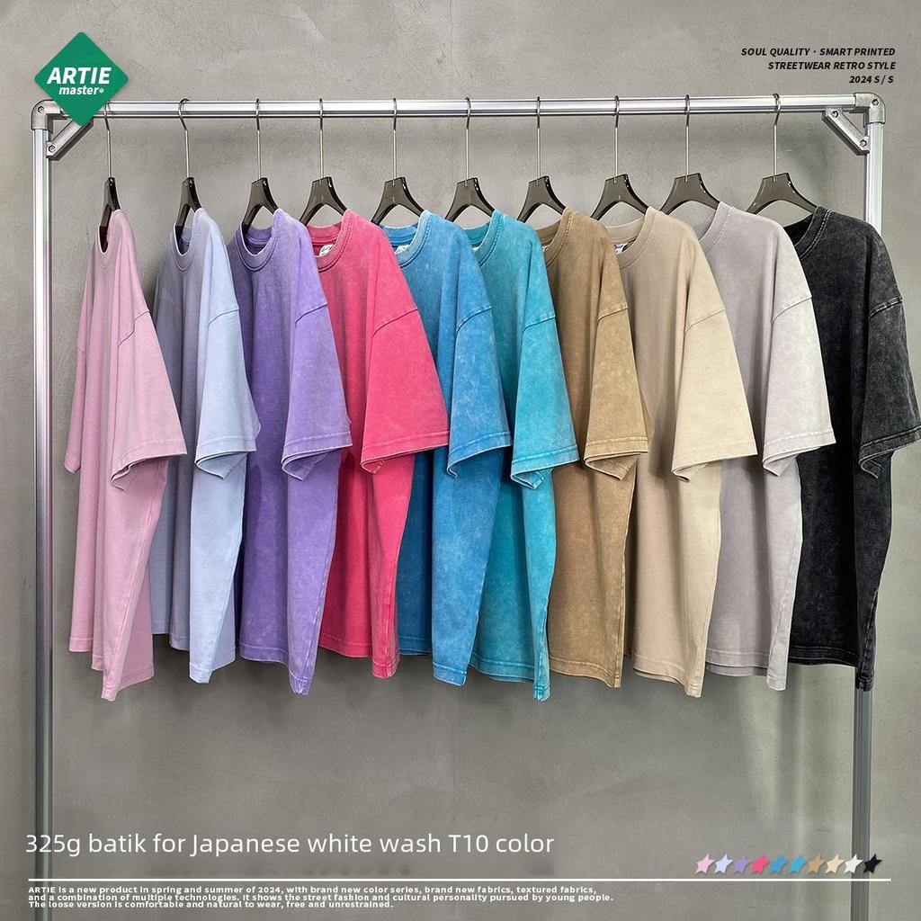 ARTIE Men's 2024 Summer 325g Batik Washed Distressed Retro T-Shirt - American Fashion Short Sleeve