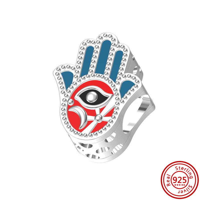Подлинный кулон из стерлингового серебра S925 с синими глазами демона в виде ладони, круглые бусины, подходит для оригинального браслета с подвесками, женские ювелирные изделия