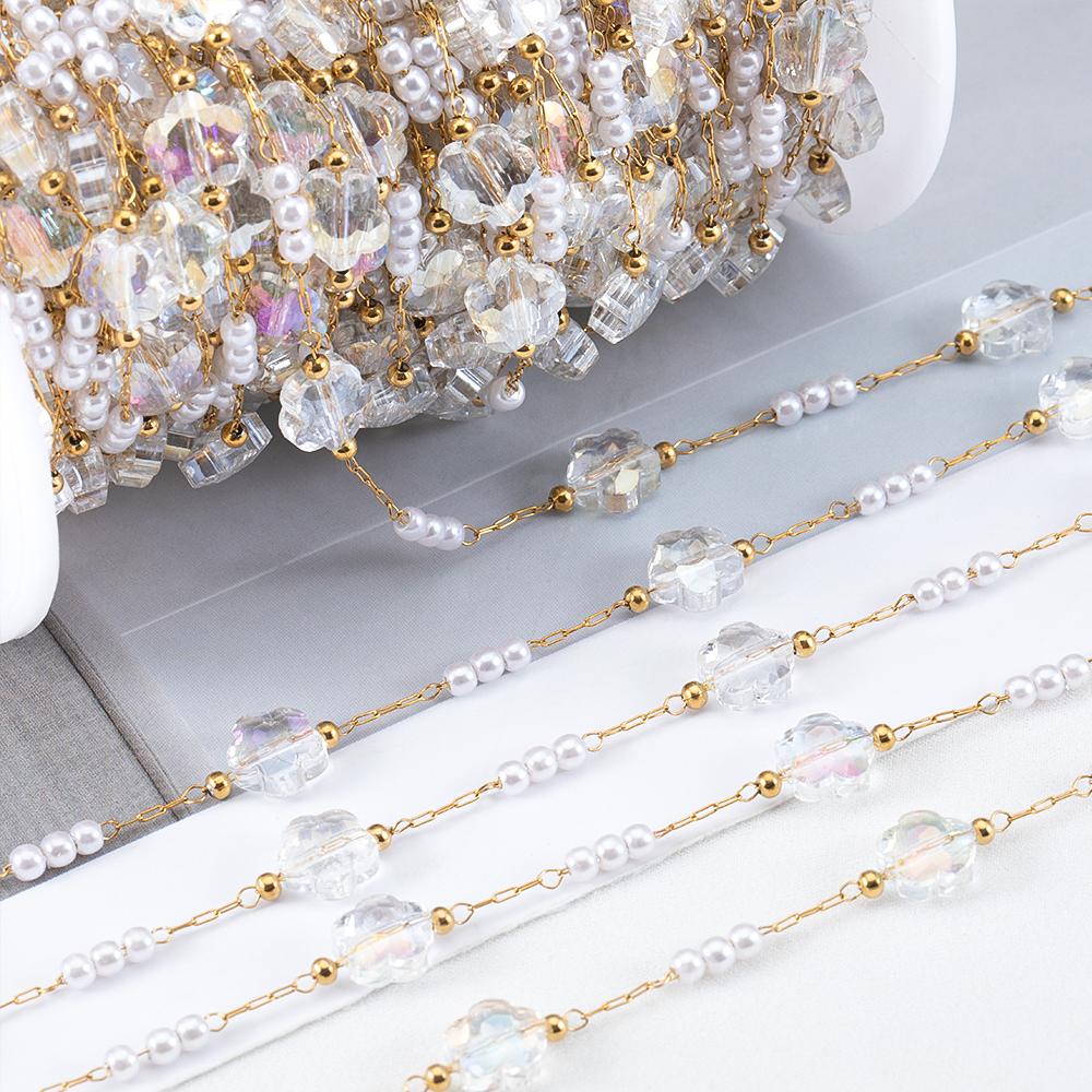 1Meter Stainless Steel Crystal Beading Chain Iridescence Transparent Beaded Body Chains for DIY Necklace Bracelet Jewelry Making