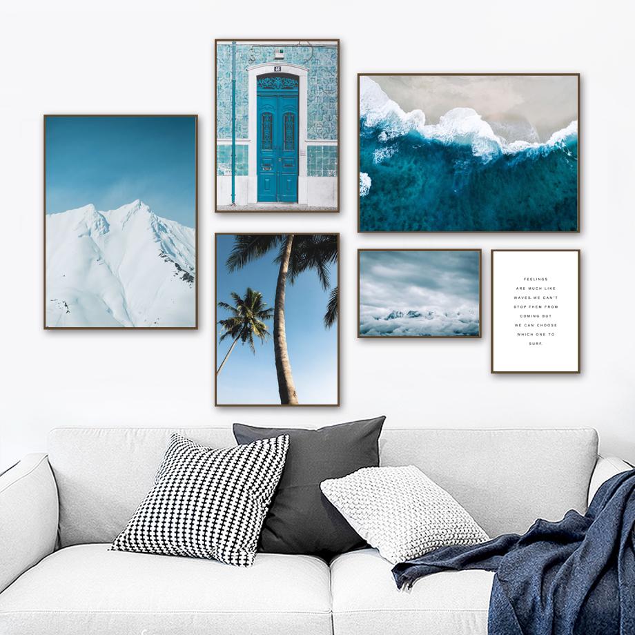 Морской пейзаж Плакат Холст Картина Nordic Blue Картина Приморская церковь Средиземноморский принт Настенная картина для декора гостиной Без рамки