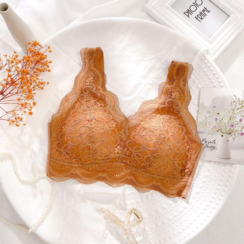 Кружевной бесшовный бюстгальтер полной чашки - Летнее женское сексуальное тонкое нижнее белье с боковой поддержкой и в стиле жилета для маленькой груди