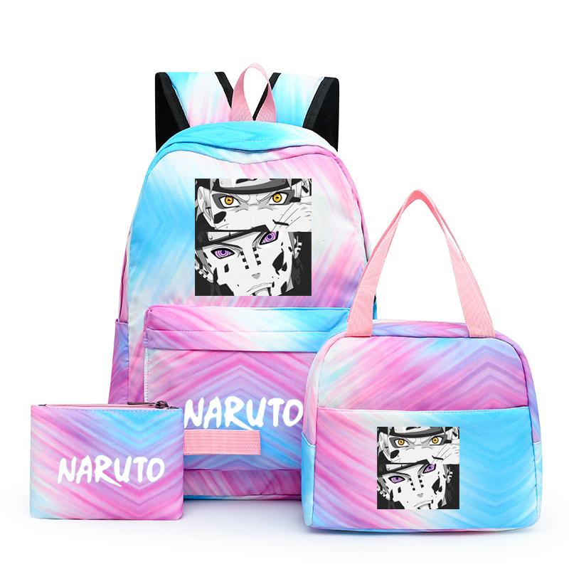 Наруто аниме 3 шт./компл. Холст Сумка для обеда Рюкзак для мальчиков Студенческие сумки для ноутбука Набор Детская сумка для ручек Снова в школу Рюкзак для девочки