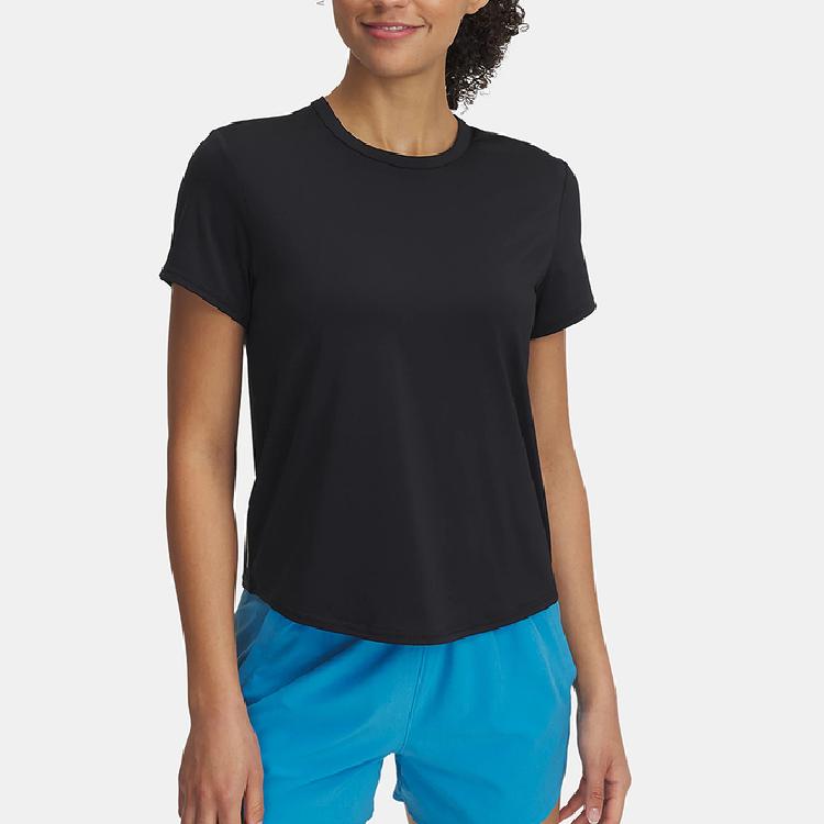 Under Armour Vanish Elite Rush Solid Color Casual Simple Breathable Short Sleeve T-Shirt Women Tops Black 1389868-001
