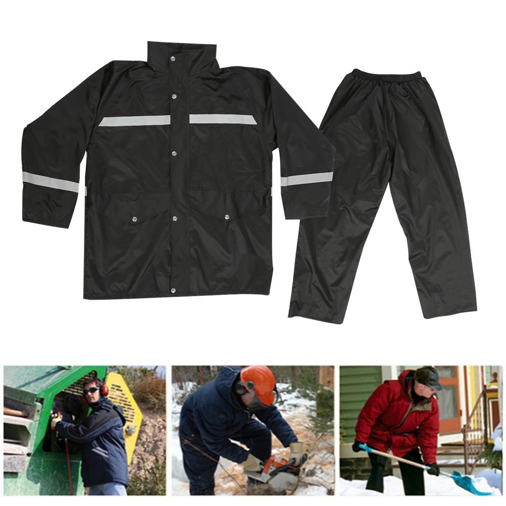 2Pieces Reflective Raincoat Windproof Rain Proof Traffic Road Duty Safety Rain Coat Pants Suit(XL )