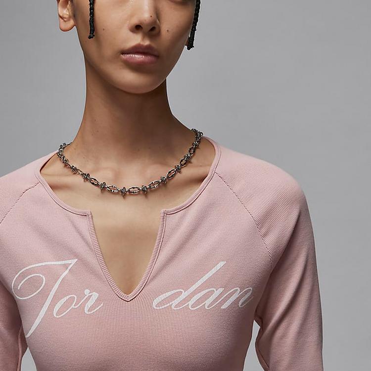 Jordan T Shirts Women's Pink V Neck Moderate FV7189-601